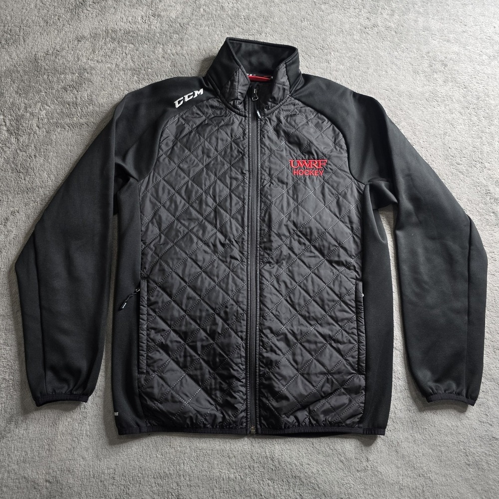 CCM UWRF Hockey Jacket Mens Medium Black Quilted Zip Pocket Tactical Player Iss.